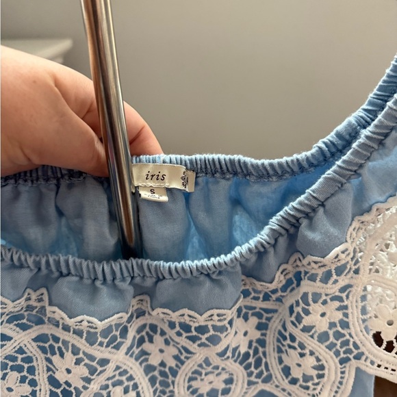 Blue Lace Trim Off-Shoulder Top - Picture 4 of 8